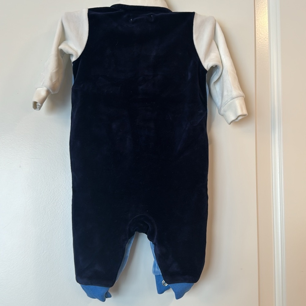 Velour jumpsuit with collar Blue and Navy Blue Ralph Lauren vintage jumpsuit 3M - Picture 4 of 8
